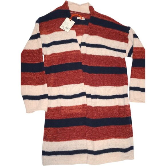 Knox Rose Striped Cardigan Sweater S Rust Navy Cream Boho Elevated Indie - Picture 1 of 7